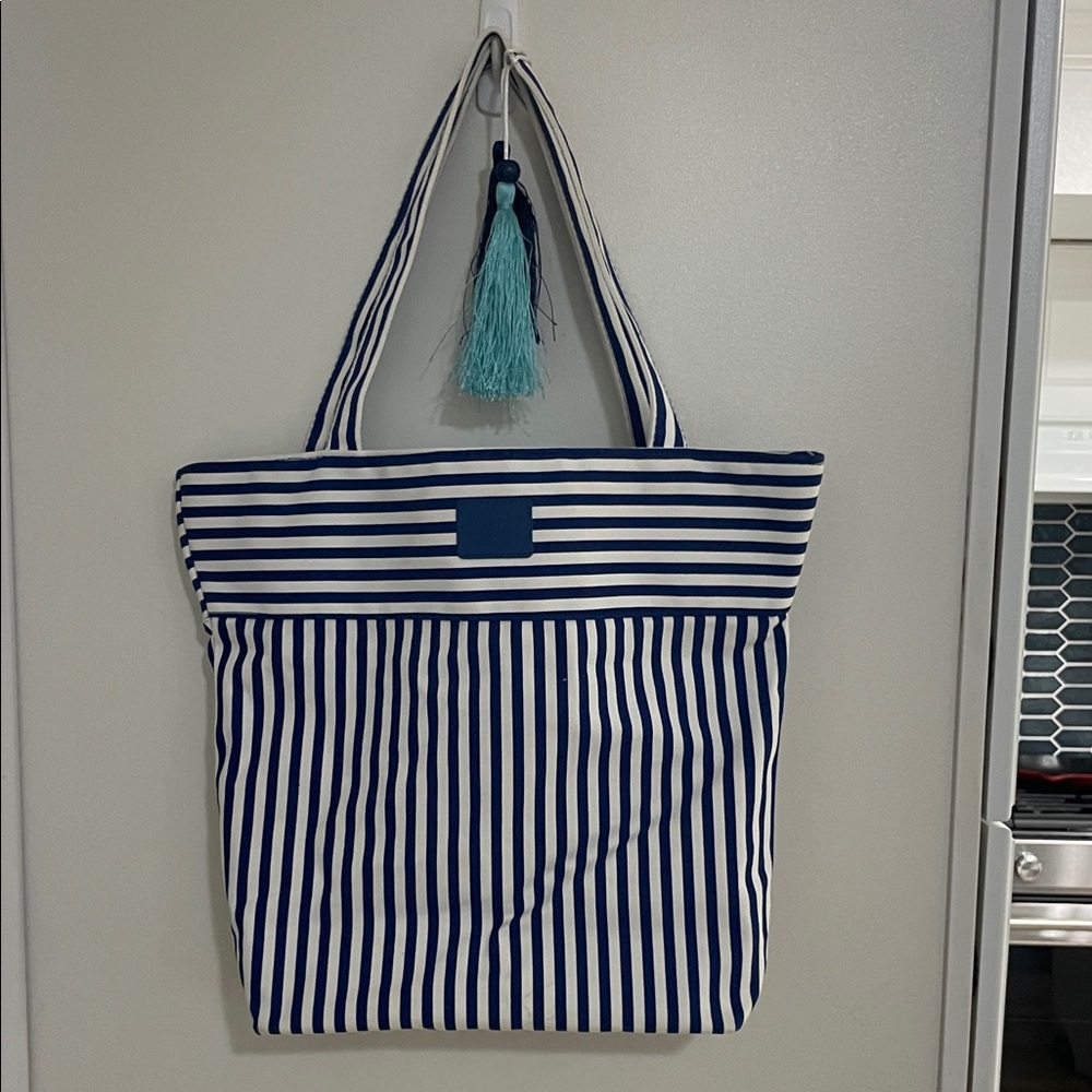 Obagi Blue and White Striped Tote Bag